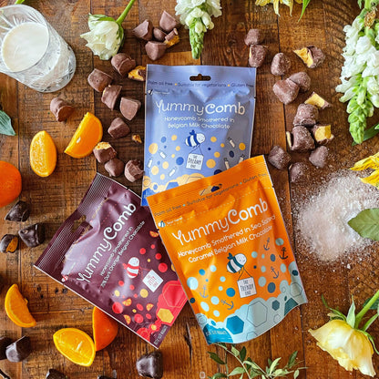 70% Dark Orange Belgian Chocolate Honeycomb pouches 100g