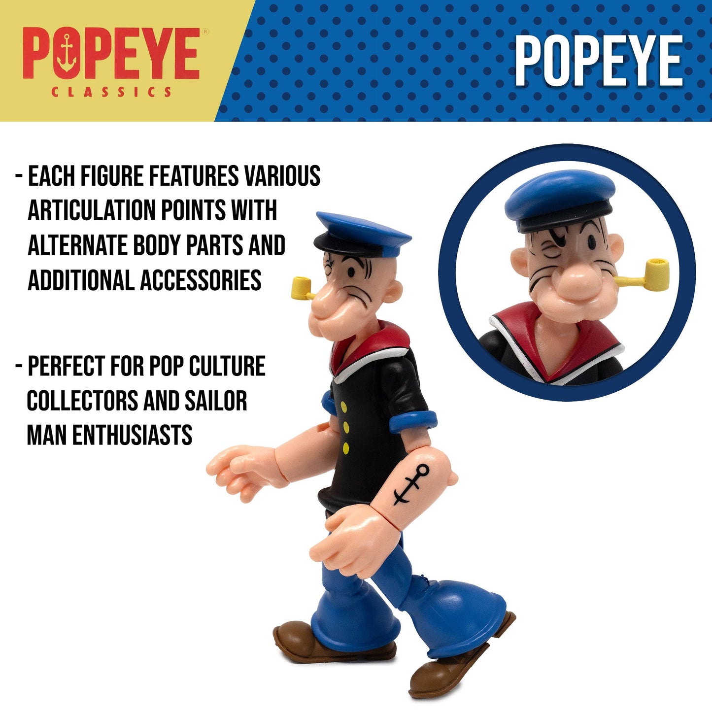 Boss Fight Studio: Action Figures and Collectibles - Popeye Classics Action Figure: Popeye 1st Appearance - black shirt
