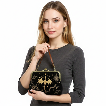 ROMANTASY DRAGON KISS LOCK BAG IN LINEN COTTON BLEND