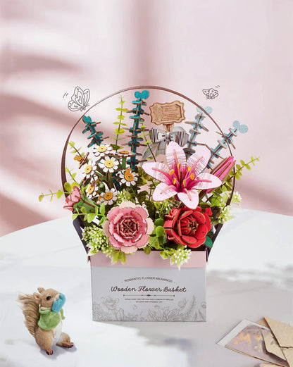 3D Wooden Flower Puzzle Basket