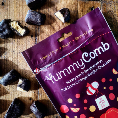 70% Dark Orange Belgian Chocolate Honeycomb pouches 100g