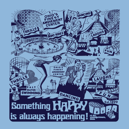 Idora Park 1930s Original Printer Block • Youngstown, OH Tee - Limited Edition Light Blue Tee