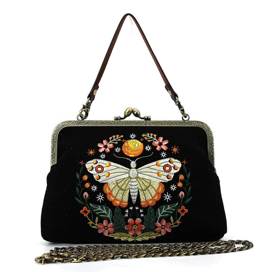 COMECO INC - Luna Butterfly Kisslock Bag in Linen Blended Material