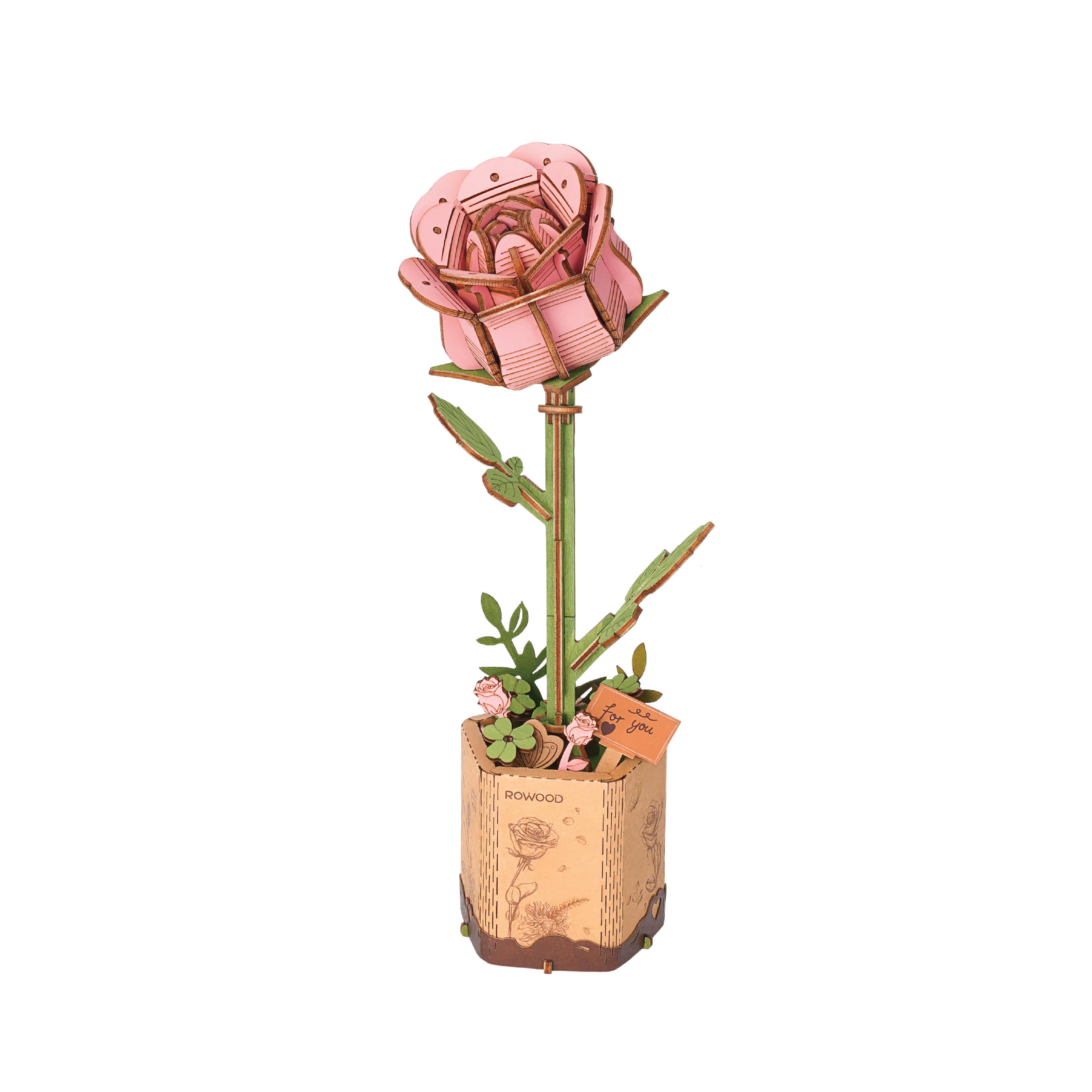 3D Wooden Flower Puzzle: Pink Rose – Sweet Memories Vintage Tees