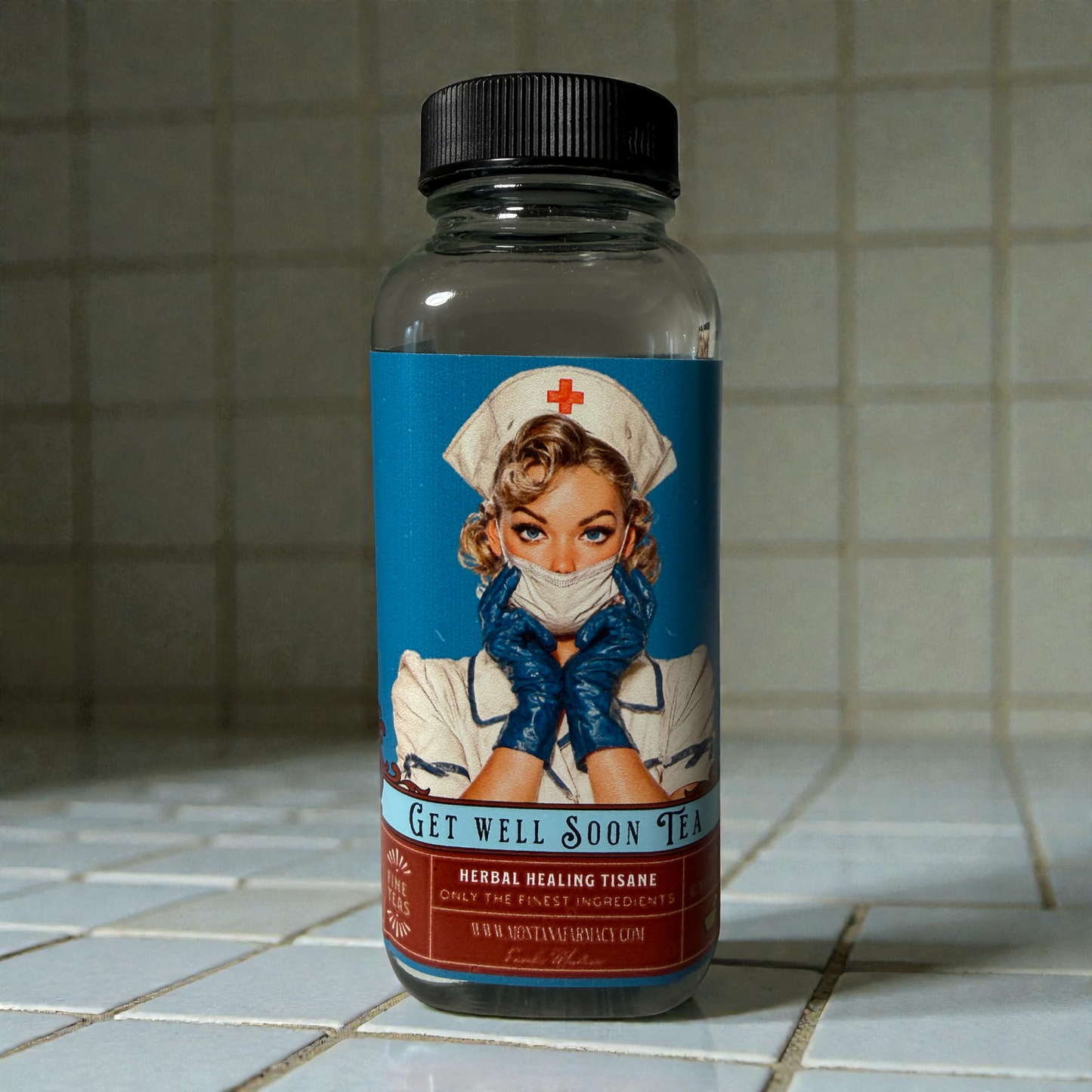 Montana Farmacy - Get Well Soon Greeting Card Tea Nurse me back to health Jar