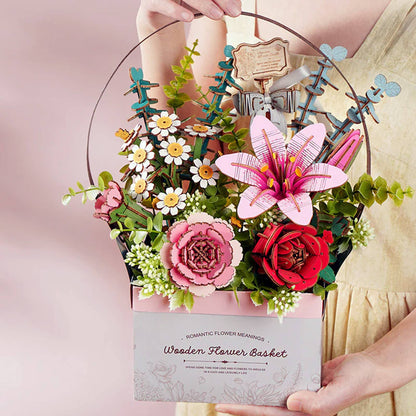 3D Wooden Flower Puzzle Basket