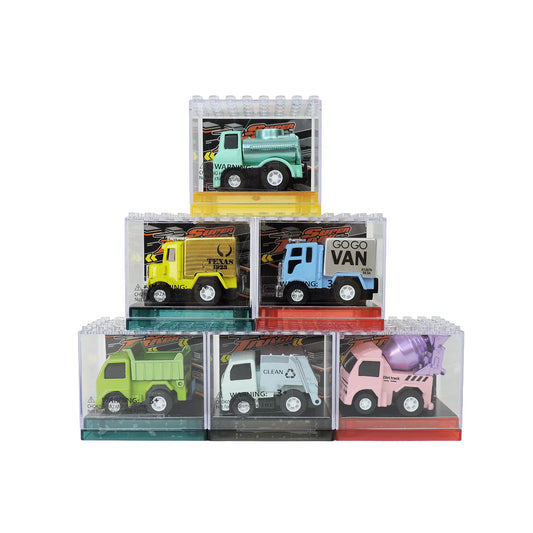 Medium Diecast Pull-Back Vehicle in Building Block Box