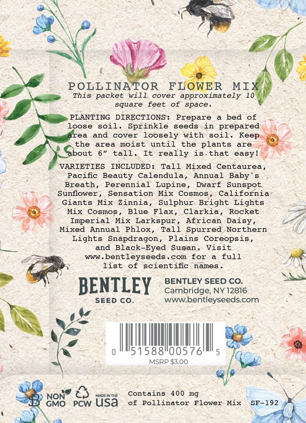 Help Pollinators Kraft Bee - Pollinator Wildflower Seed