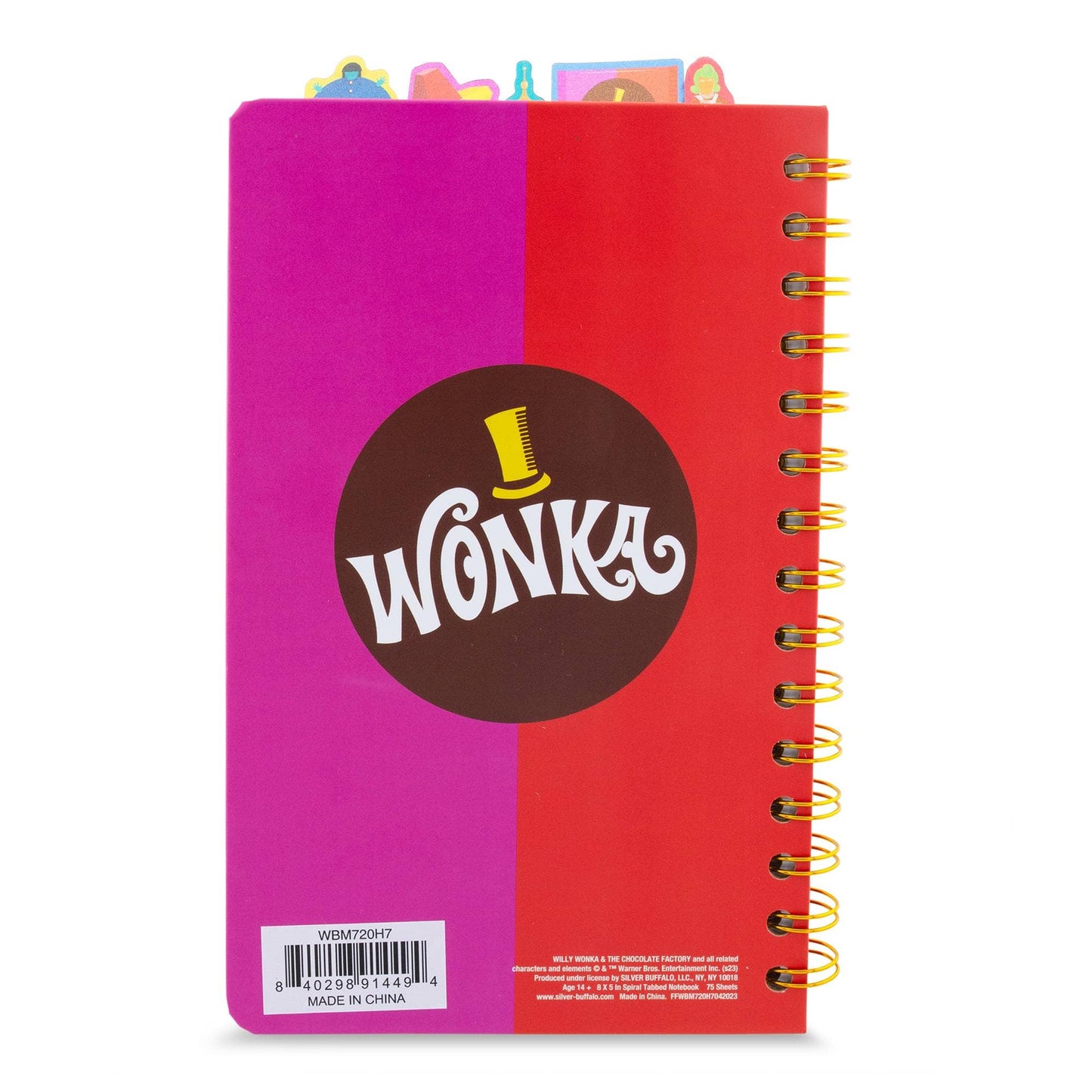 Toynk - Willy Wonka Bar 5-Tab Spiral Notebook With 75 Sheets
