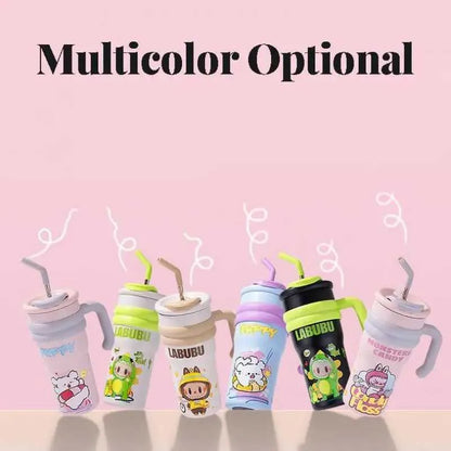 Labubu Straw Cup Large Capacity Cartoon Portable Vacuum Cup Anime Cute Students Children Travel Water Cup Girl Holiday Gifts