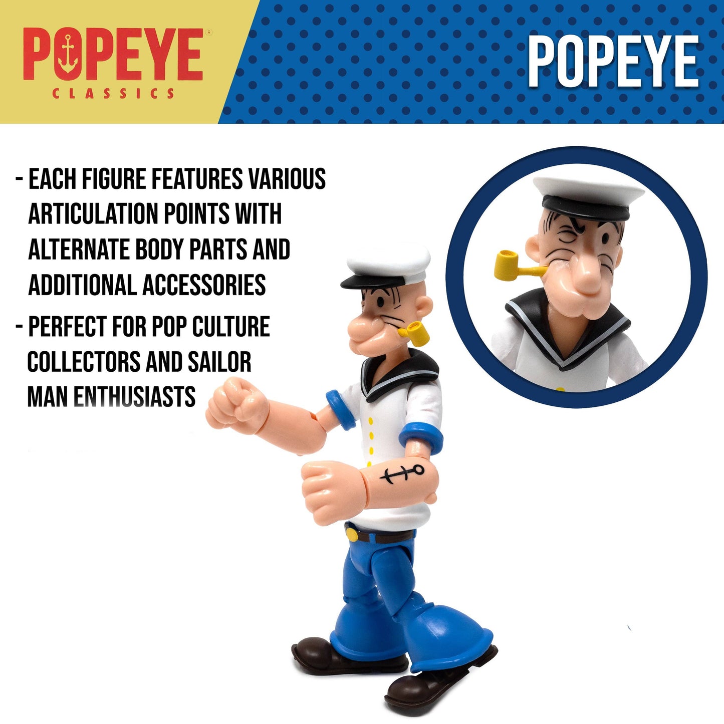 Boss Fight Studio: Action Figures and Collectibles - Popeye Classics Action Figure: Popeye 1st Appearance - white shirt