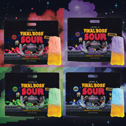 Final Boss Sour - Mango Dippers 1-Pack (Blue Razz, Green Apple, Grape, Cherry)