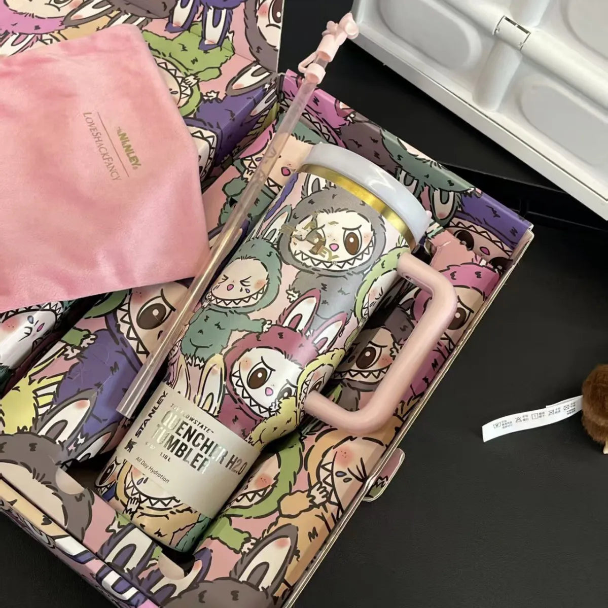 Labubu Replica Stanley 40oz Tumbler Stainless Steel Insulated Coffee Cup 3D Print Cute Cartoon Insulated Travel Mug with Splash-Proof Lid for Ice Drinks and Hot Beverage Smoothie Cup (Copy)