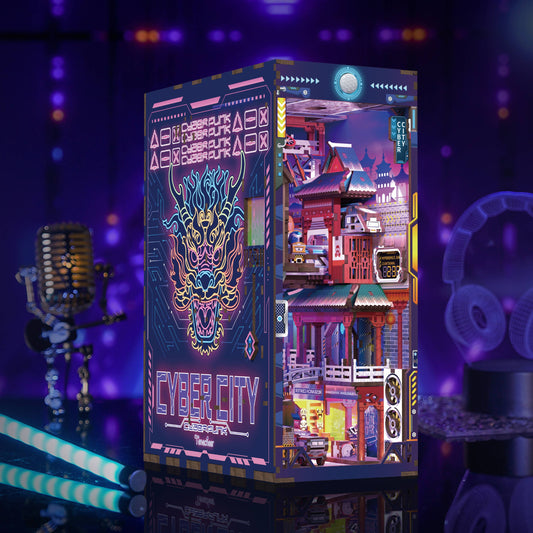 DIY Miniature House Book Nook Kit: Cyber City w/ Dust Coverl