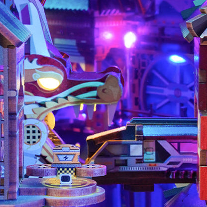 DIY Miniature House Book Nook Kit: Cyber City w/ Dust Coverl