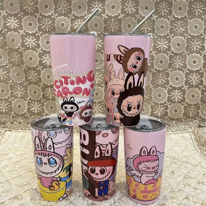 Labubu Inspired 20oz Tumbler Stainless Steel Coffee Cup 3D Print Cute Cartoon Insulated Travel Mug with Splash-Proof Lid for Ice Drinks and Hot Beverage Smoothie Cup