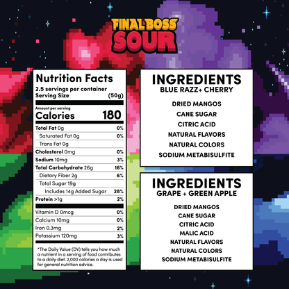 Final Boss Sour - Mango Dippers 1-Pack (Blue Razz, Green Apple, Grape, Cherry)