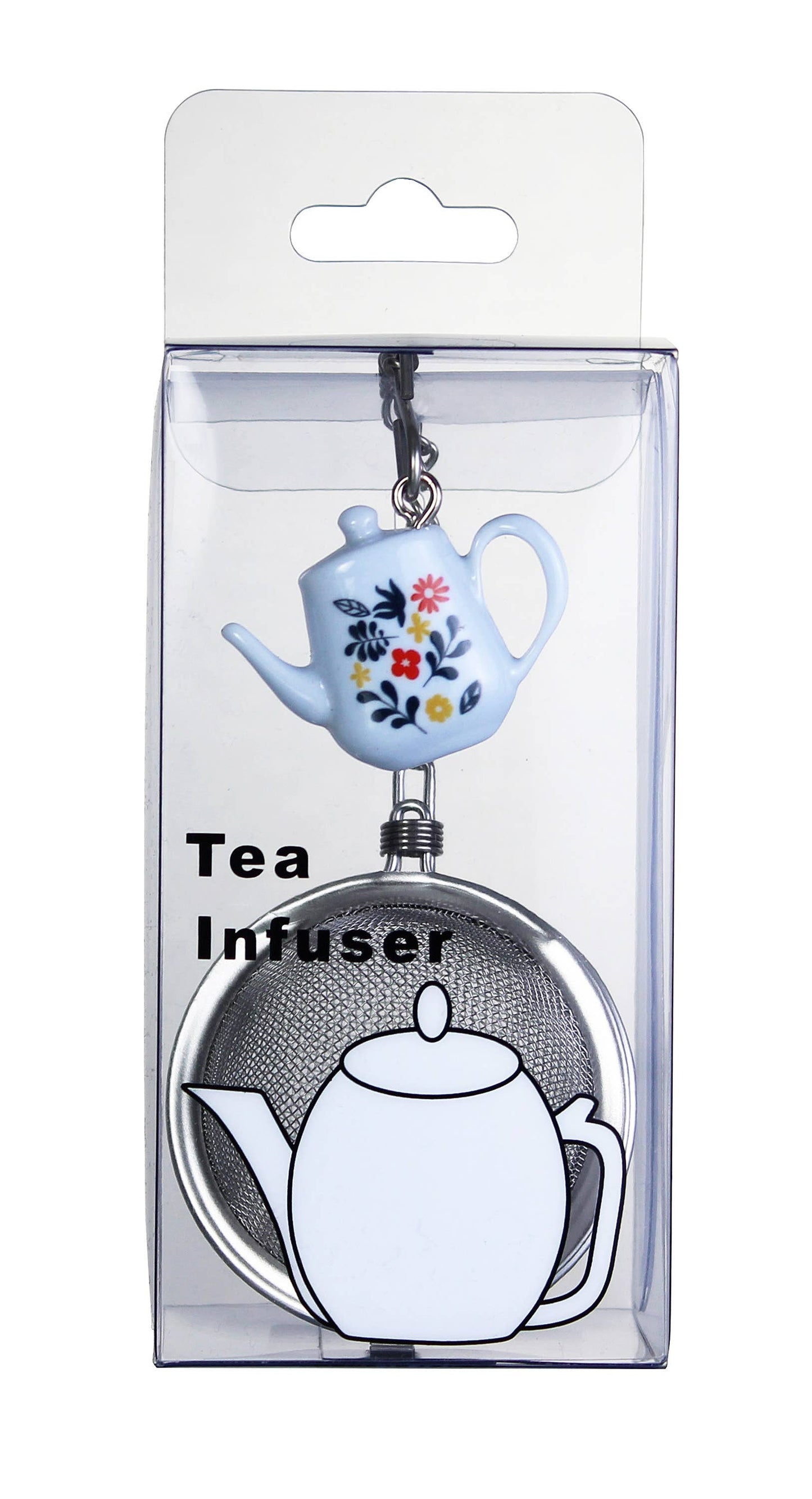 Decorated Blue Teapot & Teacup Stainless Steel Tea Infuser- Individual