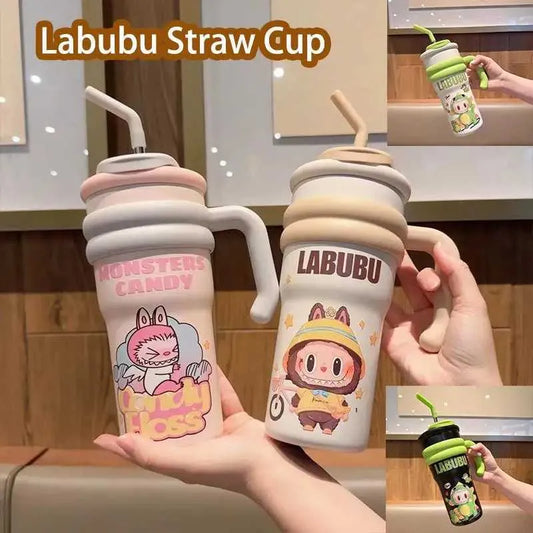 Labubu Straw Cup Large Capacity Cartoon Portable Vacuum Cup Anime Cute Students Children Travel Water Cup Girl Holiday Gifts