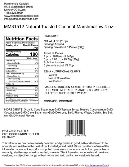Handmade All-Natural Marshmallows - Toasted Coconut -4oz Bag