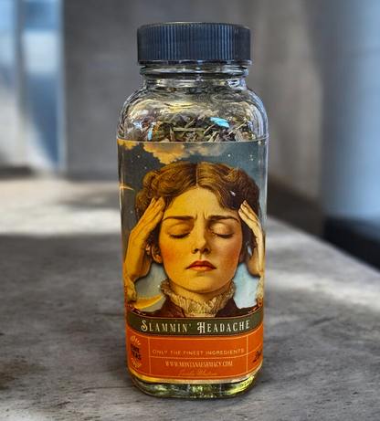 Slammin' Headache Loose Leaf Tea glass jar supports head pai