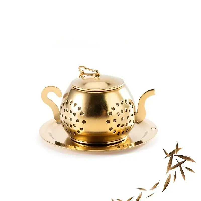 Golden Teapot Shaped Tea Infuser, Tea Drain, Tea strainer