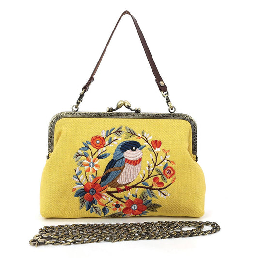 COMECO INC - Cute Bird Kiss Lock Bag In Linen Blend