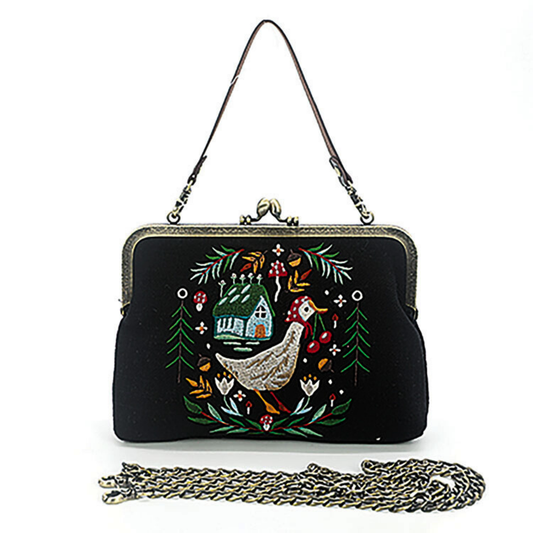 COMECO INC - Pretty Goose Cottage Kisslock bag in linen