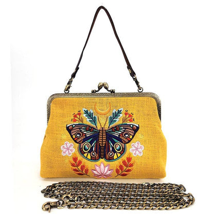 COMECO INC - Moon Moth Vintage Kiss Lock Bag in Linen Blended Material
