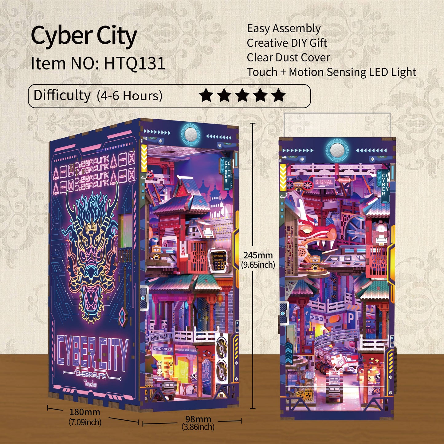 DIY Miniature House Book Nook Kit: Cyber City w/ Dust Coverl