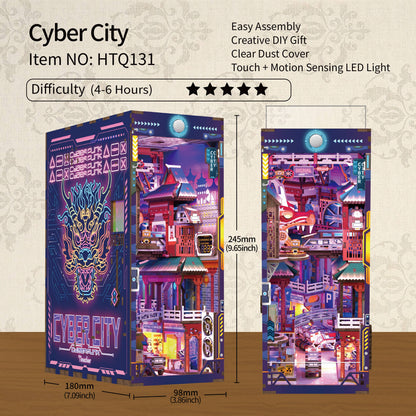 DIY Miniature House Book Nook Kit: Cyber City w/ Dust Coverl