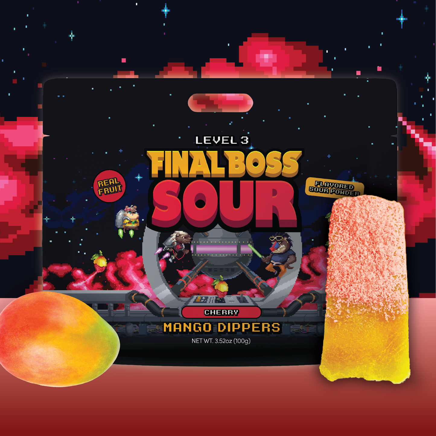 Final Boss Sour - Mango Dippers 1-Pack (Blue Razz, Green Apple, Grape, Cherry)
