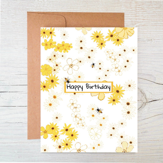 The Raven’s Edge Studio - Wildflower Seed Birthday Card: Bees & Yellow Flowers
