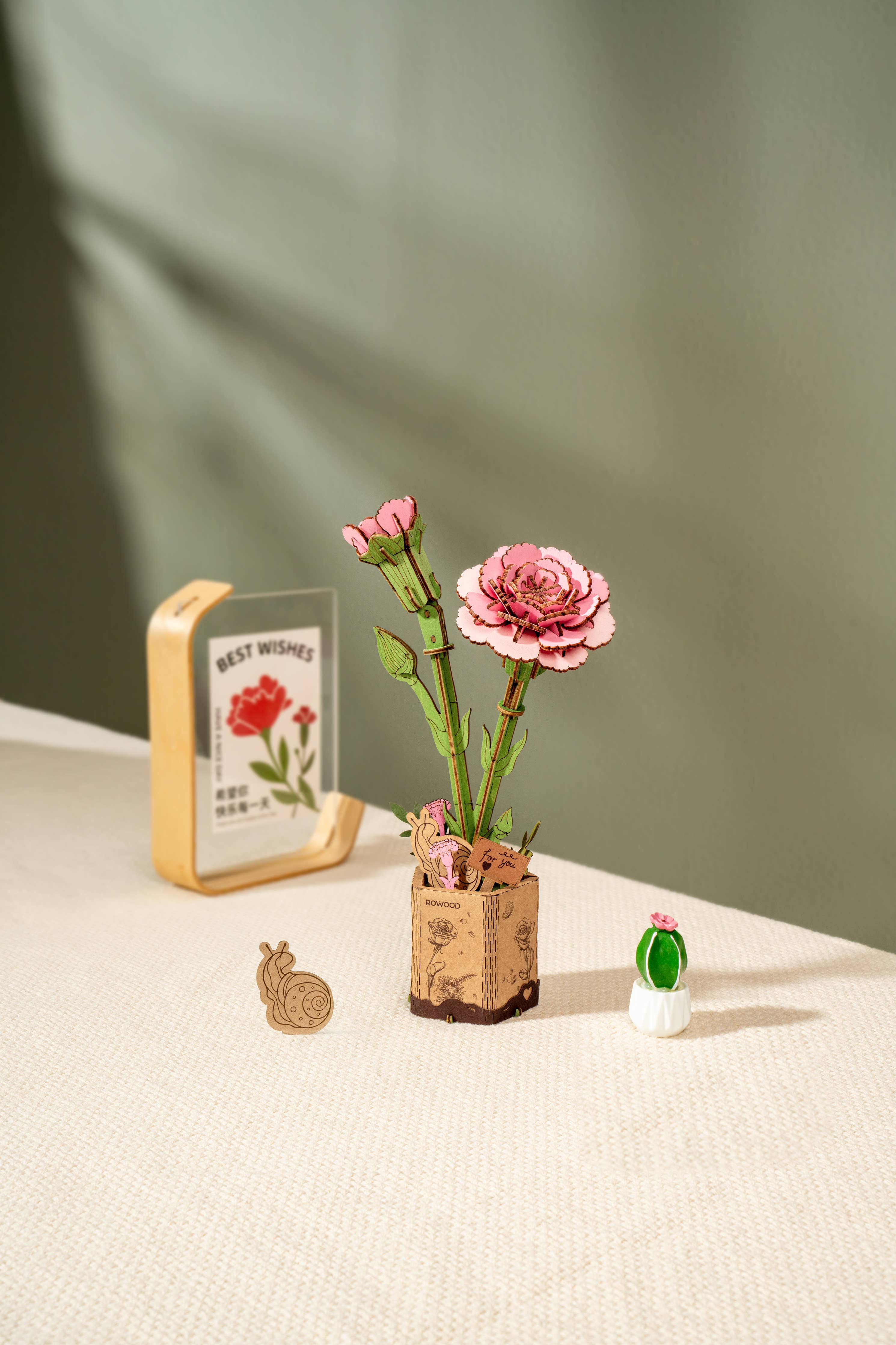 3D Wooden Flower Puzzle: Pink Carnation – Sweet Memories Vintage
