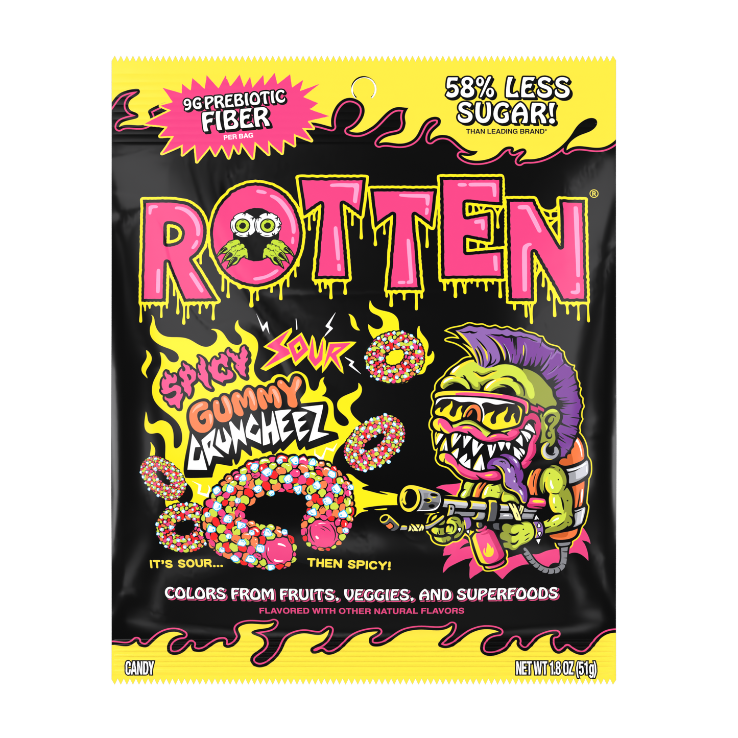 Spicy Sour Cruncheez Gummy Candy: GF, Prebiotics, Low Sugar
