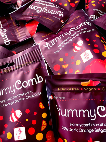 70% Dark Orange Belgian Chocolate Honeycomb pouches 100g