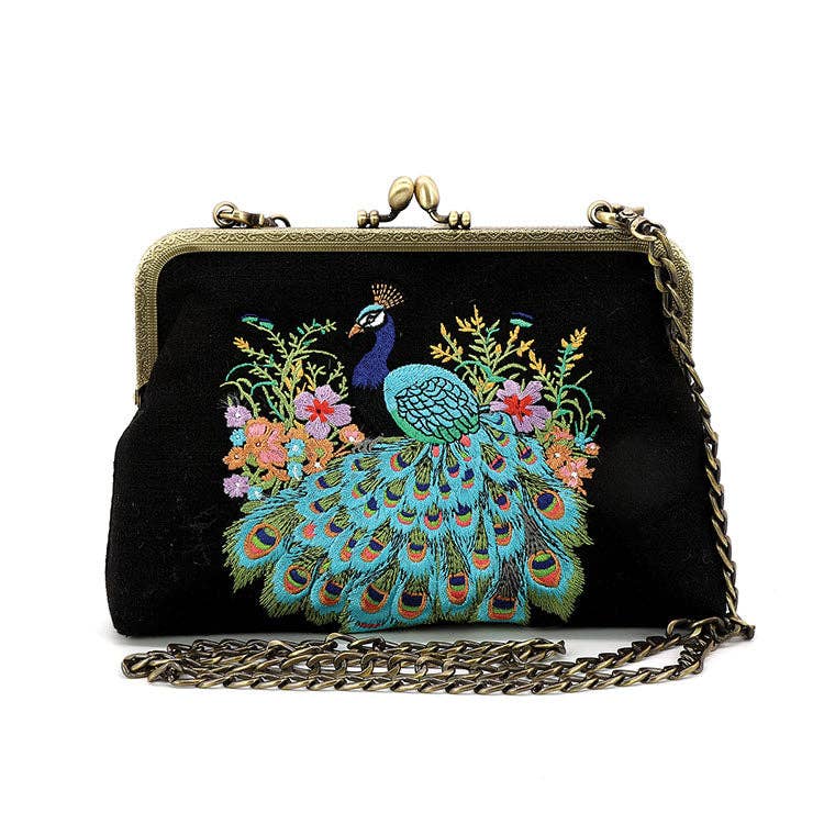COMECO INC - PEACOCK KISSLOCK BAG IN LINEN COTTON BLEND