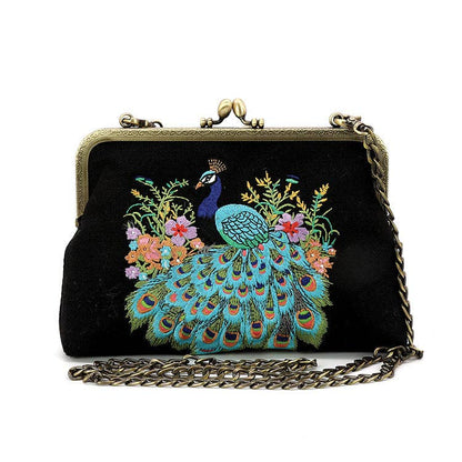 COMECO INC - PEACOCK KISSLOCK BAG IN LINEN COTTON BLEND