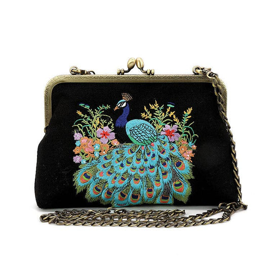 COMECO INC - PEACOCK KISSLOCK BAG IN LINEN COTTON BLEND