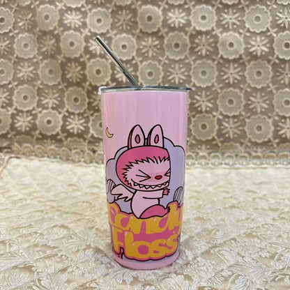 Labubu Inspired 20oz Tumbler Stainless Steel Coffee Cup 3D Print Cute Cartoon Insulated Travel Mug with Splash-Proof Lid for Ice Drinks and Hot Beverage Smoothie Cup