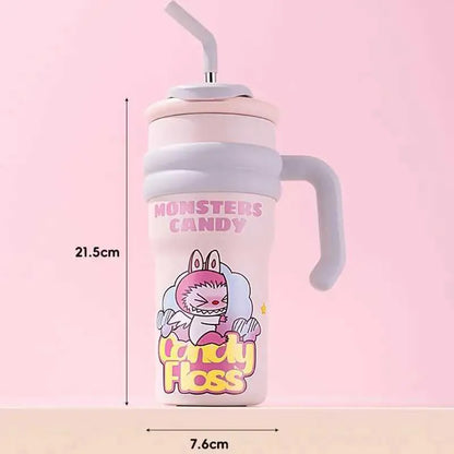 Labubu Straw Cup Large Capacity Cartoon Portable Vacuum Cup Anime Cute Students Children Travel Water Cup Girl Holiday Gifts