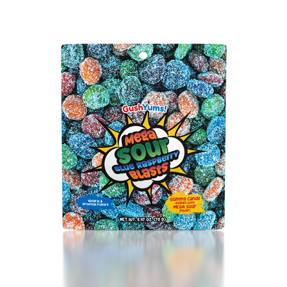 GushYums Mega Sour Blue Raspberry Blasts Gushing Candy 2.4oz