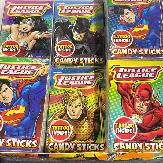 Justice League Candy Sticks with Tattoo .52oz