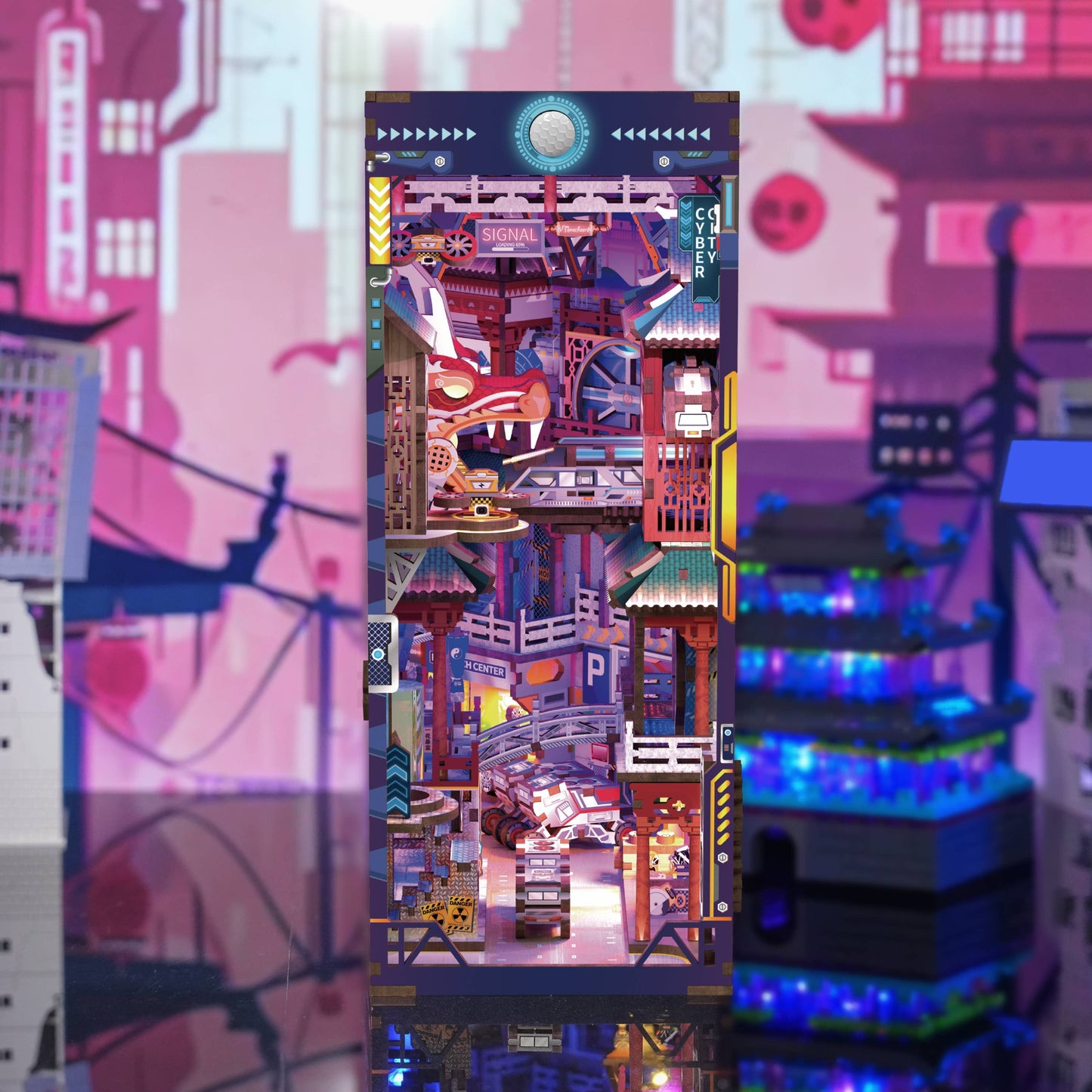 DIY Miniature House Book Nook Kit: Cyber City w/ Dust Coverl