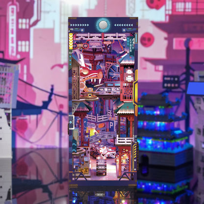 DIY Miniature House Book Nook Kit: Cyber City w/ Dust Coverl