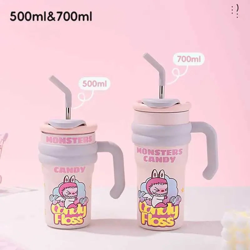 Labubu Straw Cup Large Capacity Cartoon Portable Vacuum Cup Anime Cute Students Children Travel Water Cup Girl Holiday Gifts