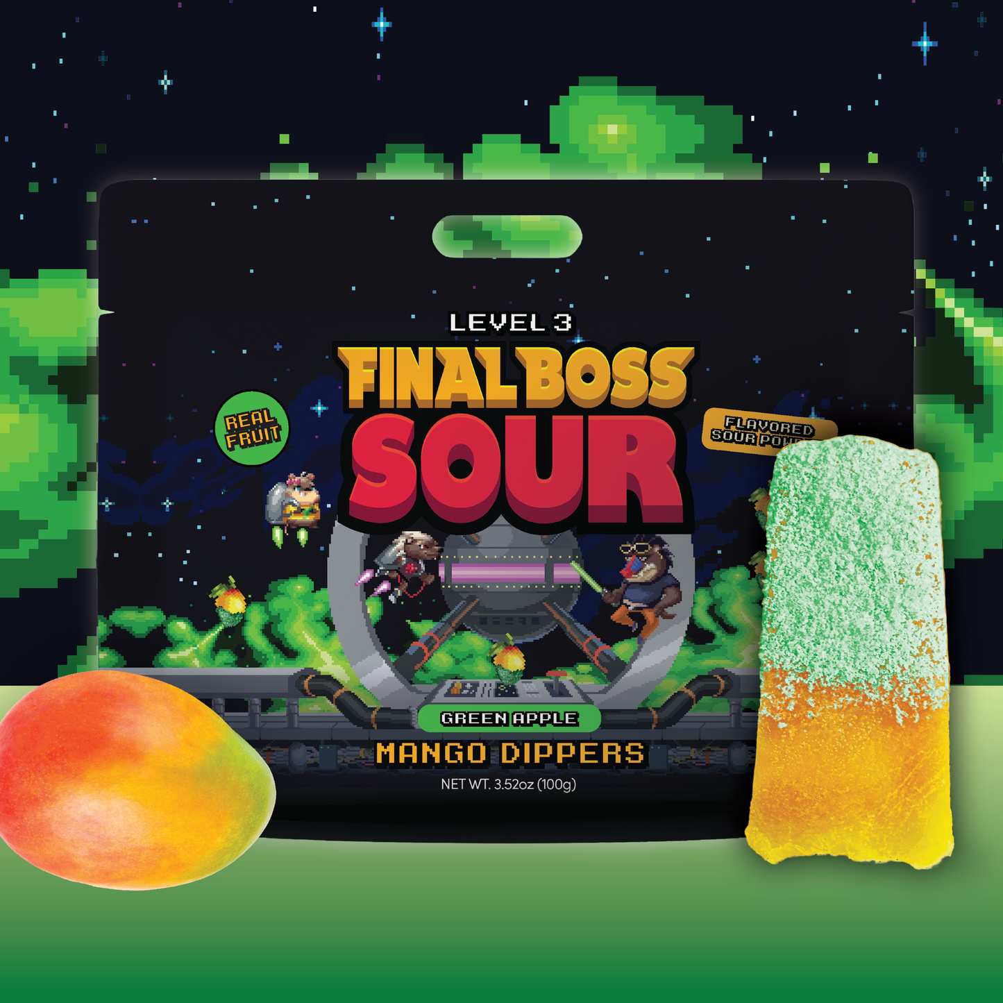 Final Boss Sour - Mango Dippers 1-Pack (Blue Razz, Green Apple, Grape, Cherry)