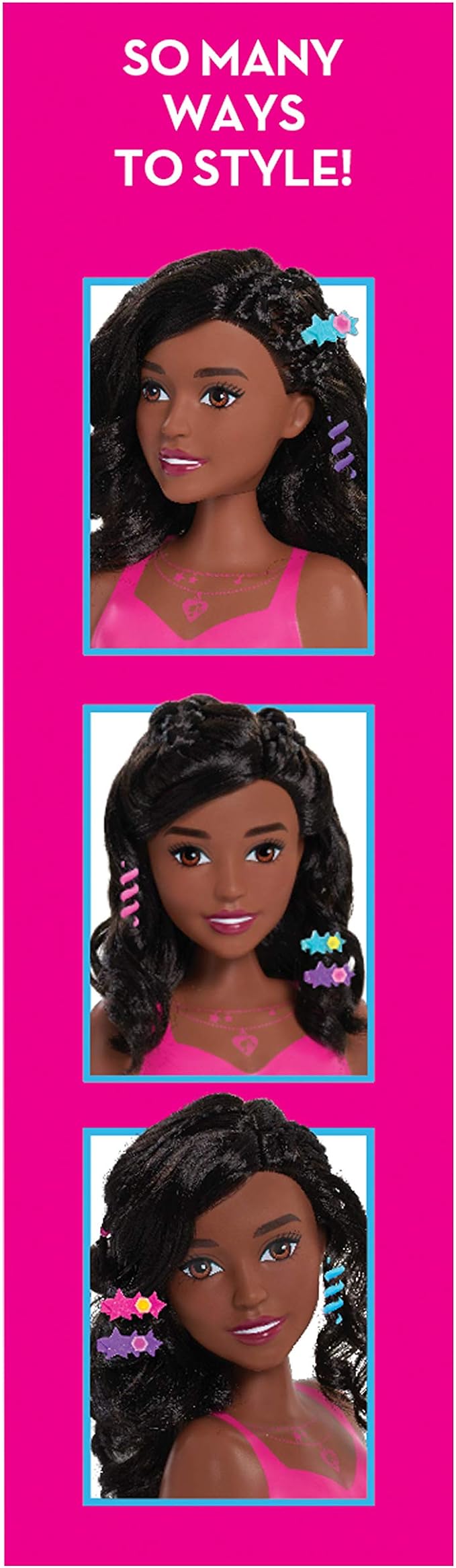 Barbie Fashionista 8-Inch Styling Head, Dark Brown Including Styling Accessories, Hair Styling for Kids