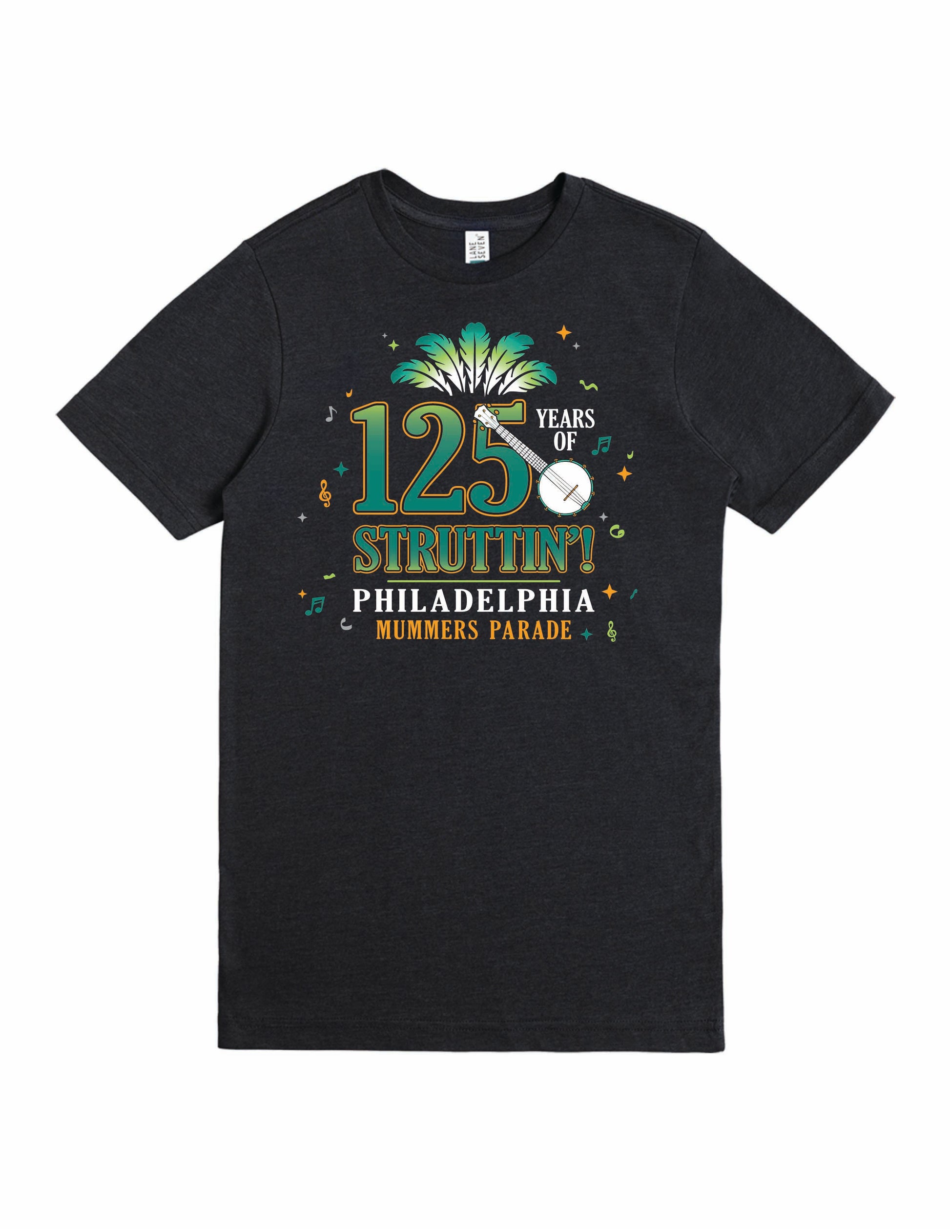 Mummers 125 years of Struttin' vintage graphic t-shirt front flat lay Philadelphia parade heritage tee