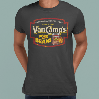 vancamp pork and beans vintage graphic t shirt lifestyle mockup featuring retro food brand apparel styled casually for everyday wear